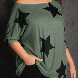 SHEIN CURVE+ Plus Size Women's Long Sleeve T-Shirt With Pentagram Print